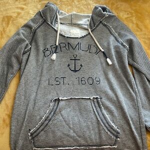 Light weight, navy and white stripped summer Bermuda sweatshirt